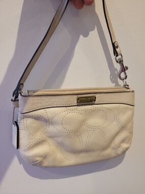 Coach Cream Perforated Leather Signature Crossbody Purse - Classic Style